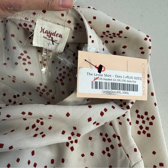 Hayden the Leslie Shirt-Dots Scoop Neck Cream Boho Blouse Size 2XL-3XL - Picture 7 of 13